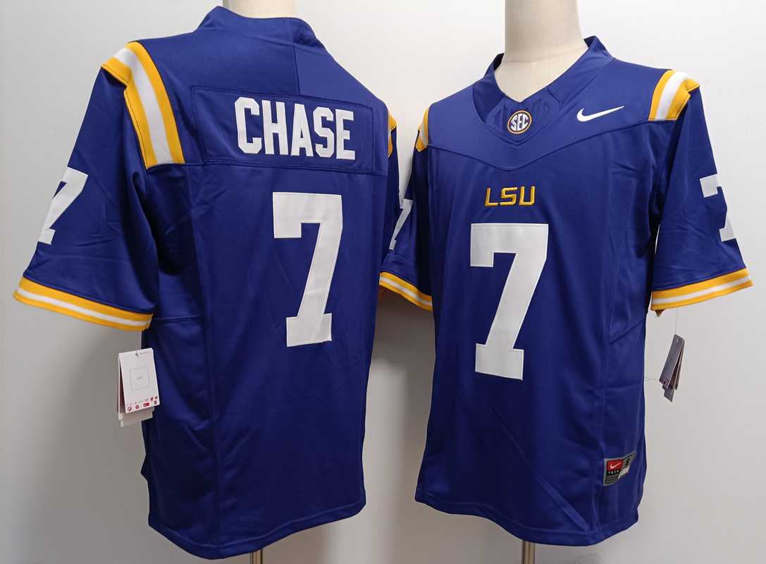 Mens LSU Tigers #7 JaMarr Chase Purple FUSE College Stitched Jersey